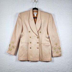 Vintage SOLINI New York Women Sz 8 Beige Double Breasted Blazer Stars Celestial